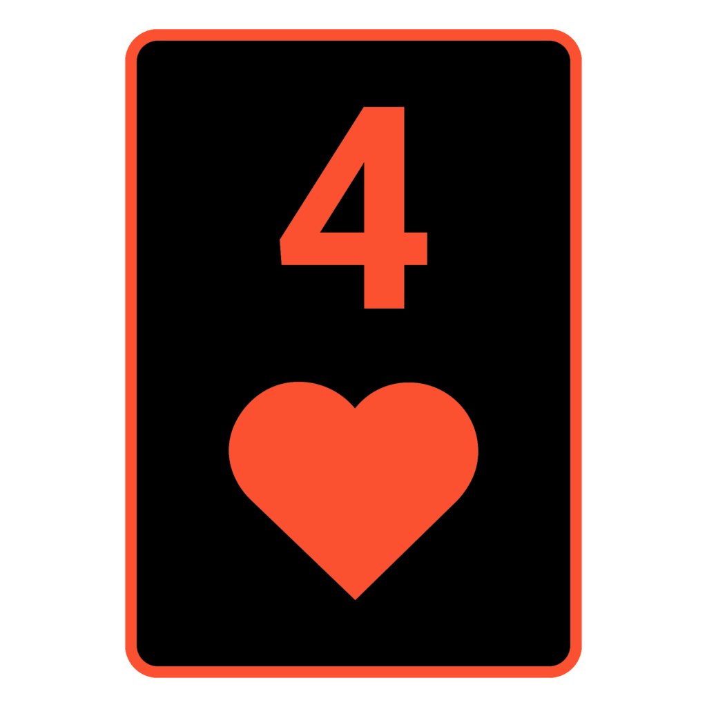 Vereinfachte Darstellung einer Poker Karte Herz 4 in Rot Schwarz.