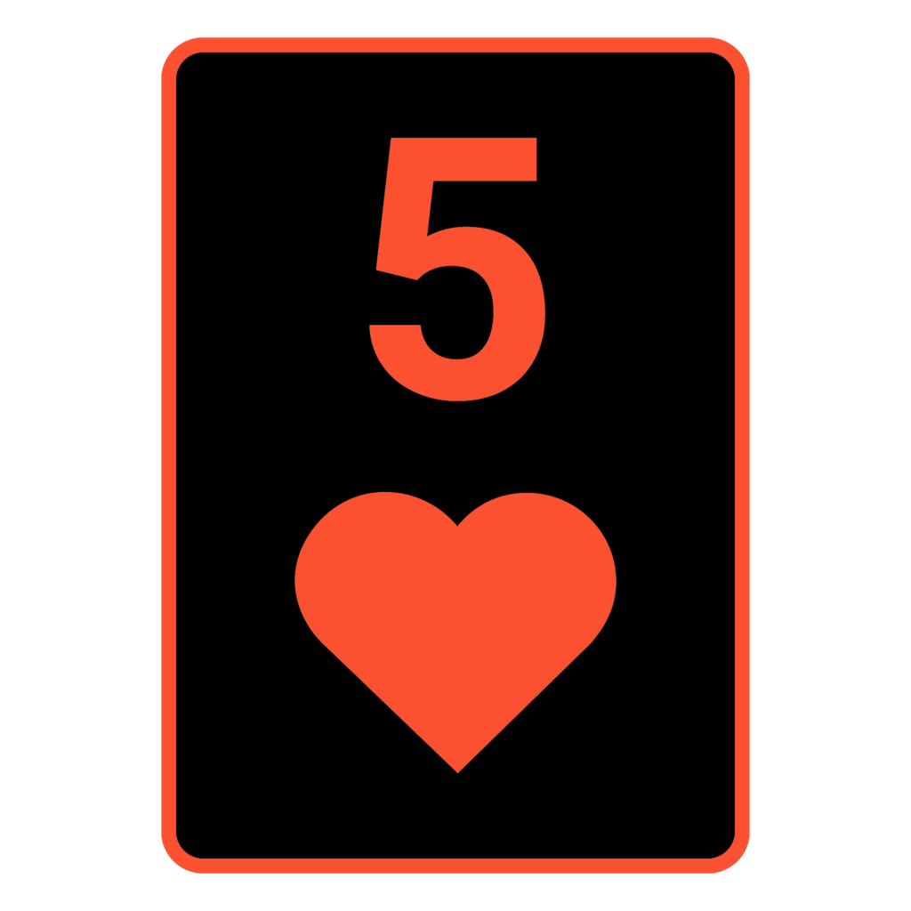 Vereinfachte Darstellung einer Poker Karte Herz 5 in Rot Schwarz.