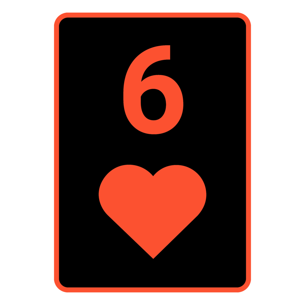 Vereinfachte Darstellung einer Poker Karte Herz 6 in Rot Schwarz.