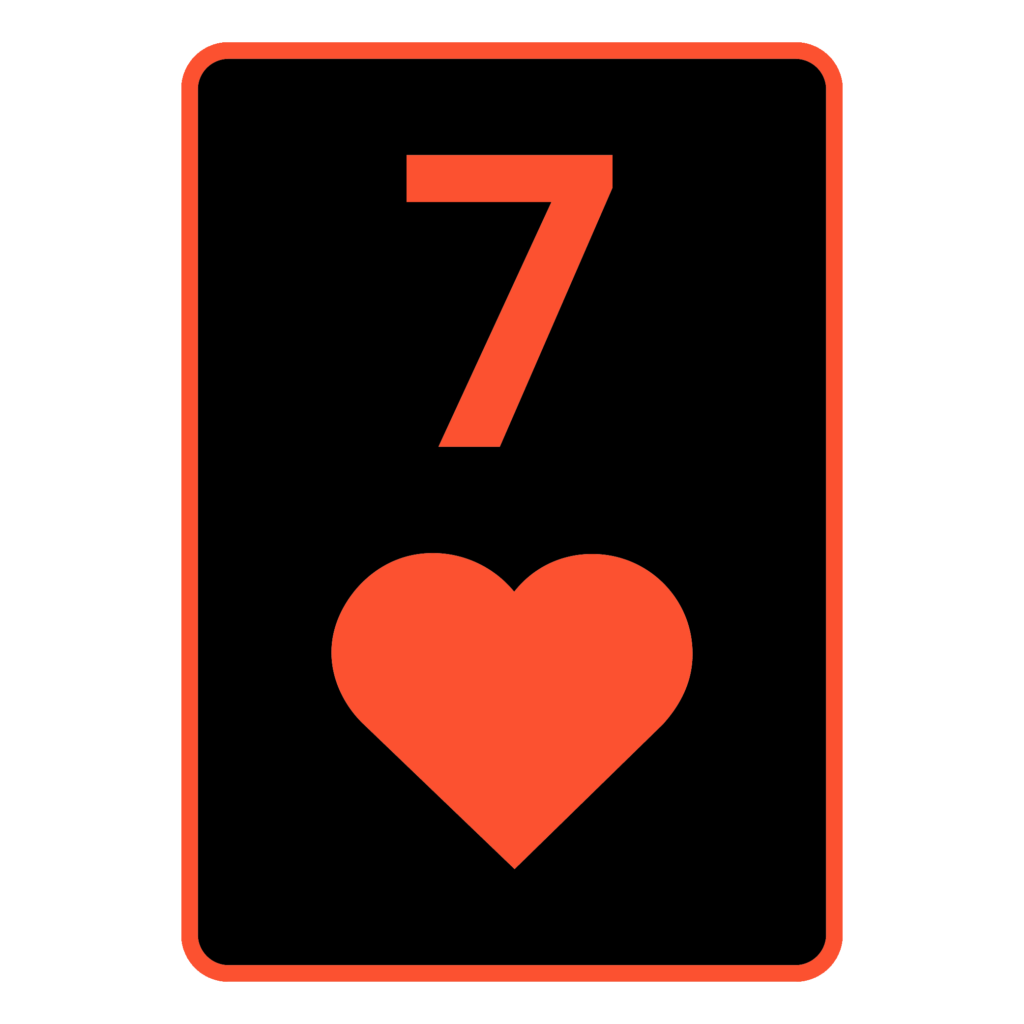 Vereinfachte Darstellung einer Poker Karte Herz 7 in Rot Schwarz.