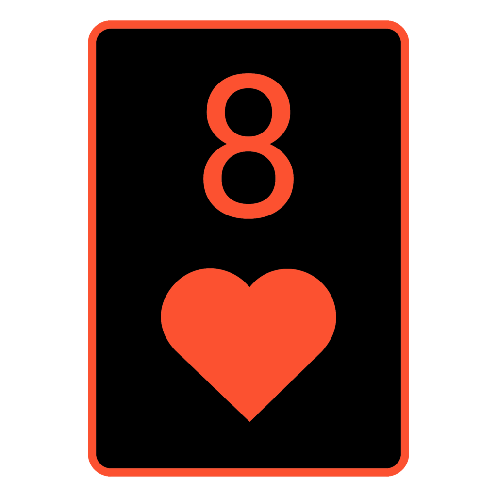 Vereinfachte Darstellung einer Poker Karte Herz 8 in Rot Schwarz.