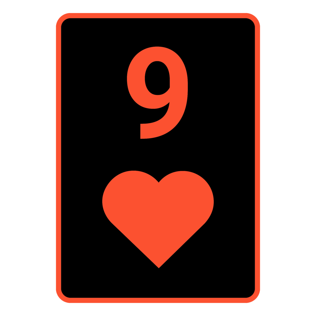 Vereinfachte Darstellung einer Poker Karte Herz 9 in Rot Schwarz.