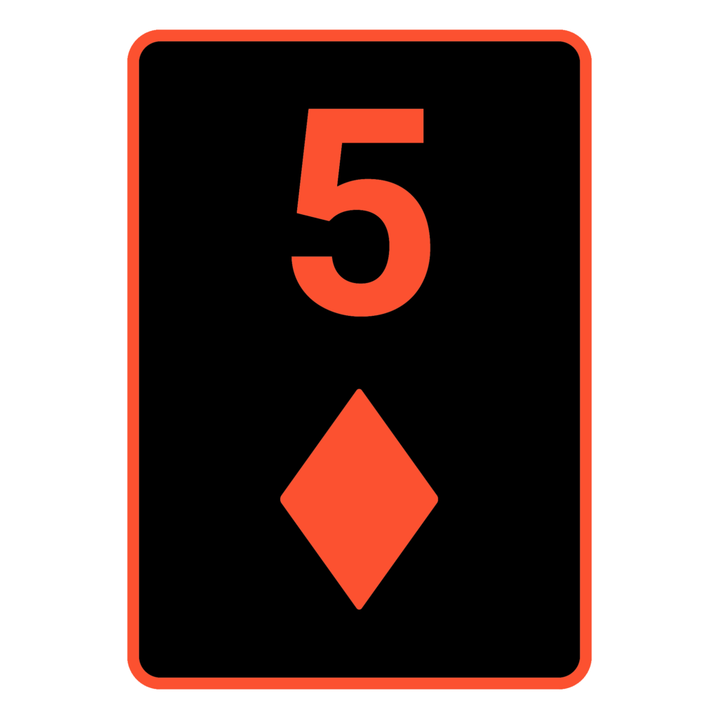 Vereinfachte Darstellung einer Poker Karte Karo 5 in Rot Schwarz.