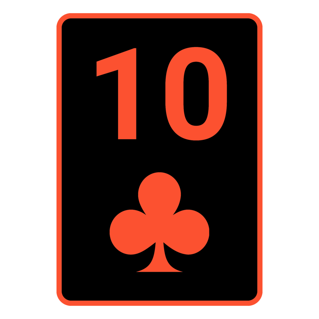 Vereinfachte Darstellung einer Poker Karte Kreuz 10 in Rot Schwarz.