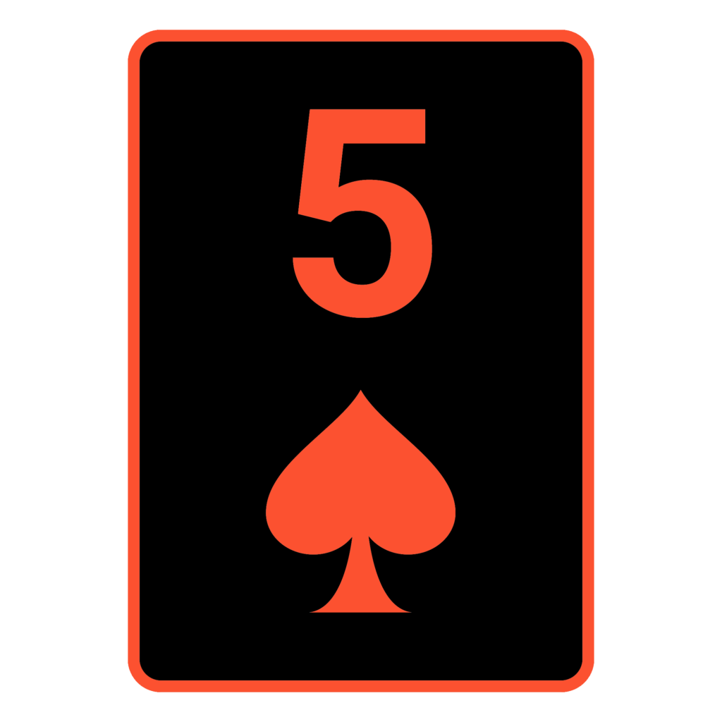 Vereinfachte Darstellung einer Poker Karte Pik 5 in Rot Schwarz.
