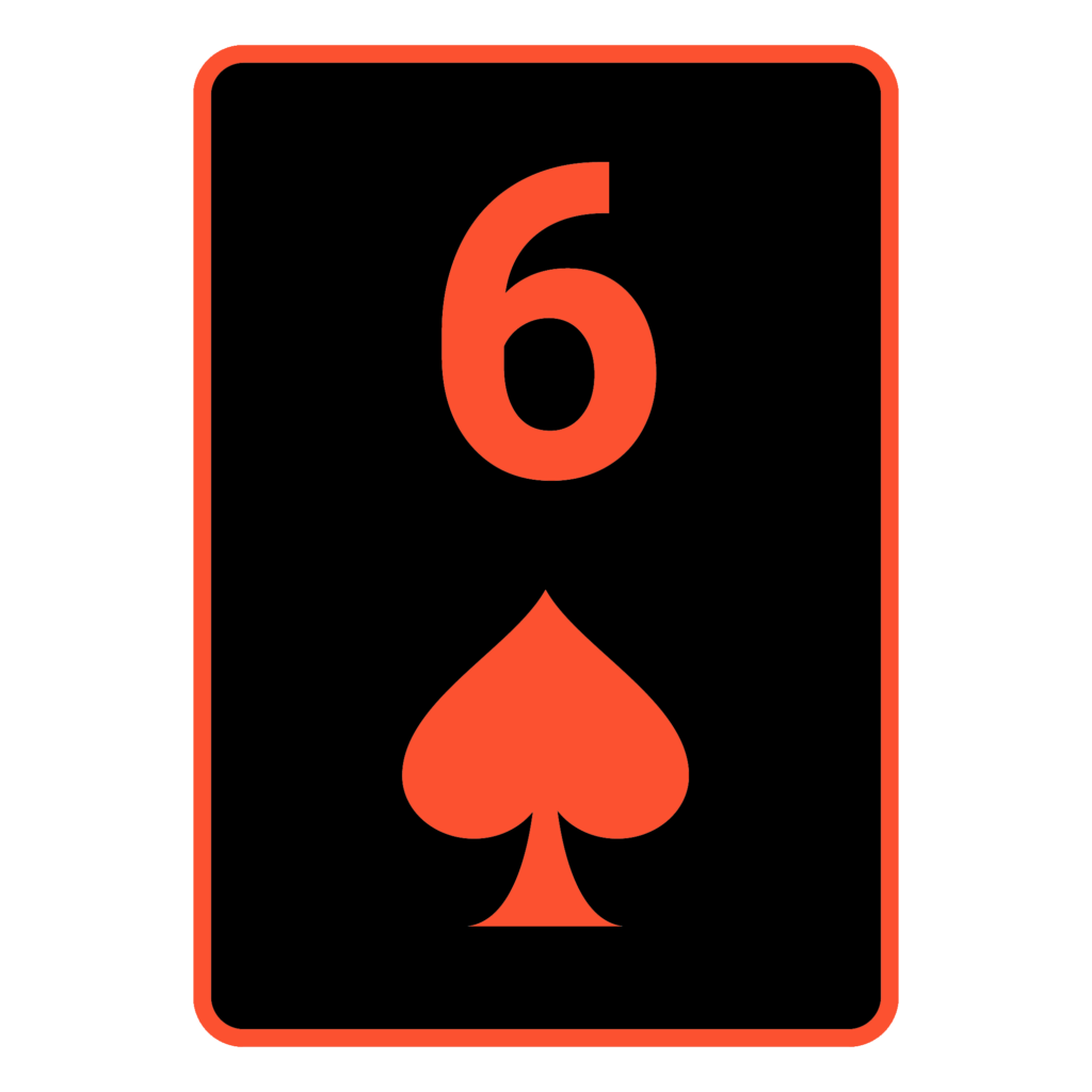 Vereinfachte Darstellung einer Poker Karte Pik 6 in Rot Schwarz.