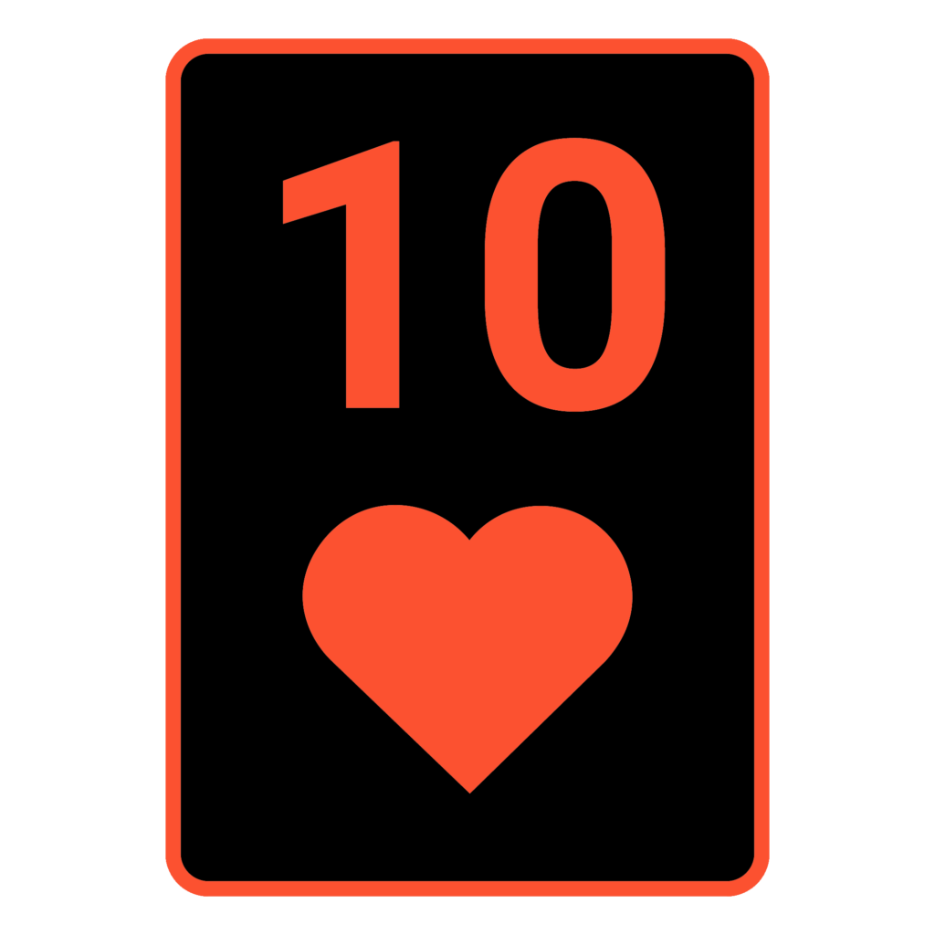 Vereinfachte Darstellung einer Poker Karte Herz 10 in Rot Schwarz.